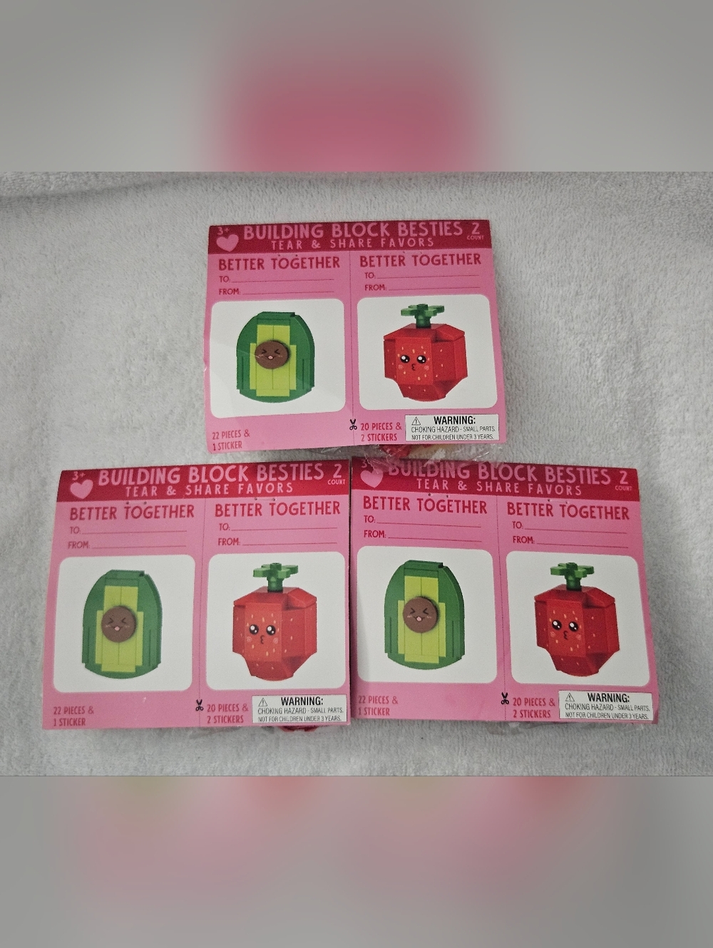 Lot of 3 Building Block Besties 2 Tear & Share Favors Avocado Strawberry